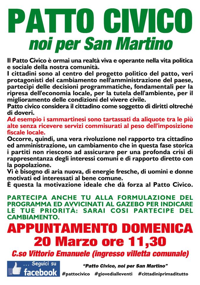 S. Martino, il manifesto di Patto civico: «Tasse troppo alte per i cittadini»