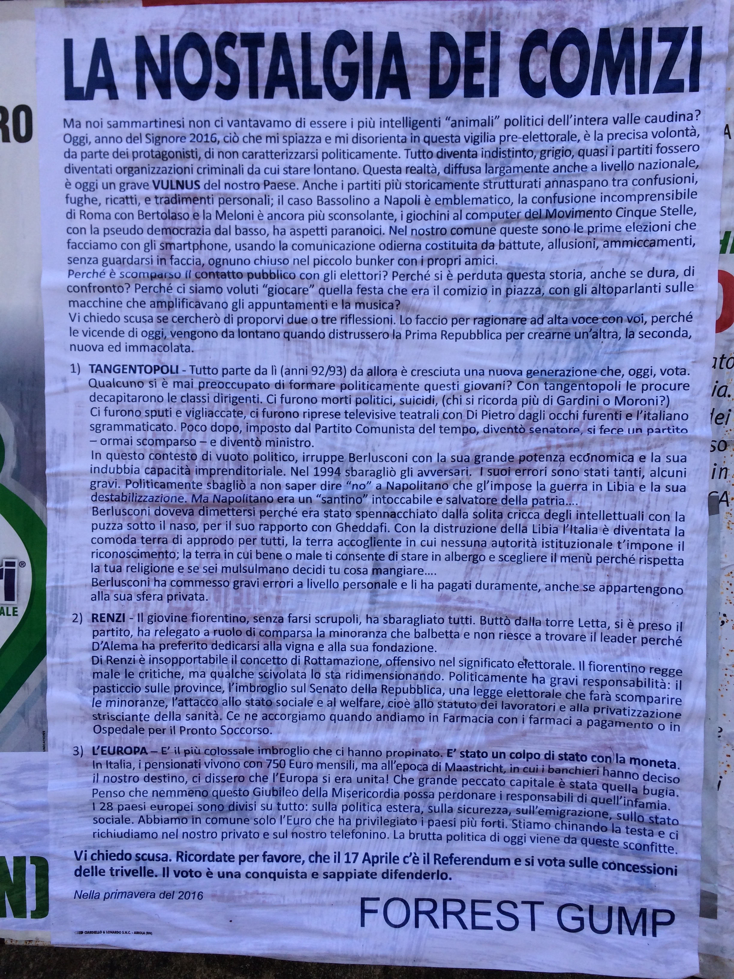 “La nostalgia dei comizi”, l’amara riflessione di Gloria Raviele