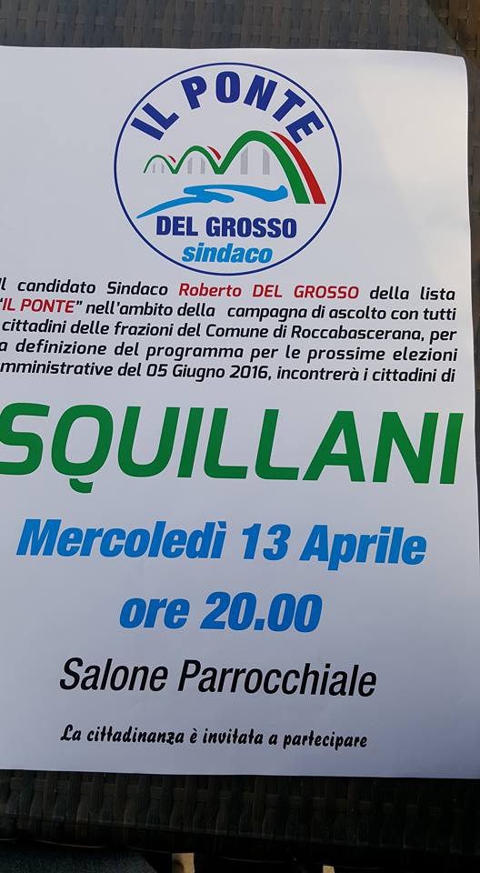 Parte il tour elettorale di Del Grosso, la prima in serata a Squillani