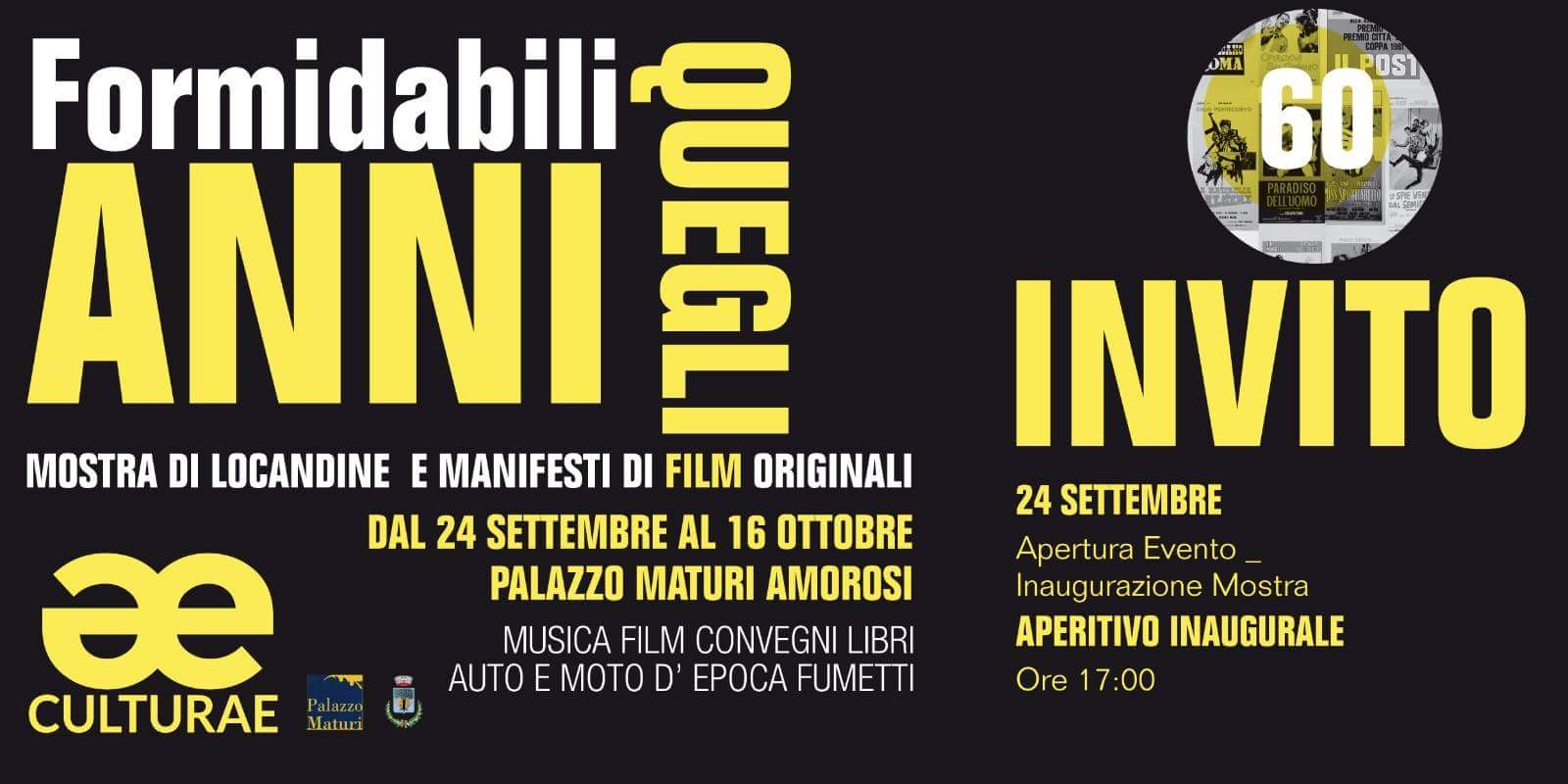 Amorosi| “Formidabili quegli anni” dal 24 settembre al 16 ottobre