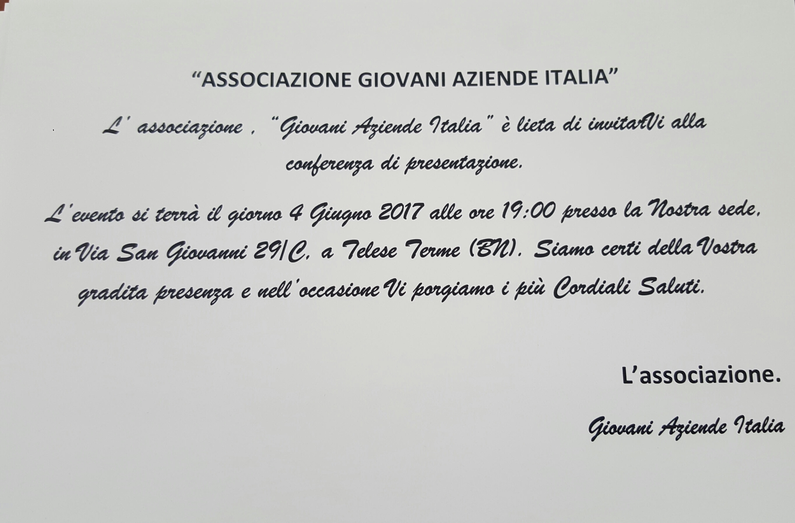 Telese Terme| Giovani Aziende Italia, domenica la conferenza stampa di presentazione