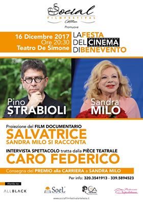 Benevento| Al Teatro De Simone di scena la “Festa del Cinema” con Sandra Milo e il regista Strabioli