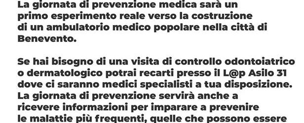 Benevento| “Potere al popolo” lancia la giornata di prevenzione e controllo medico
