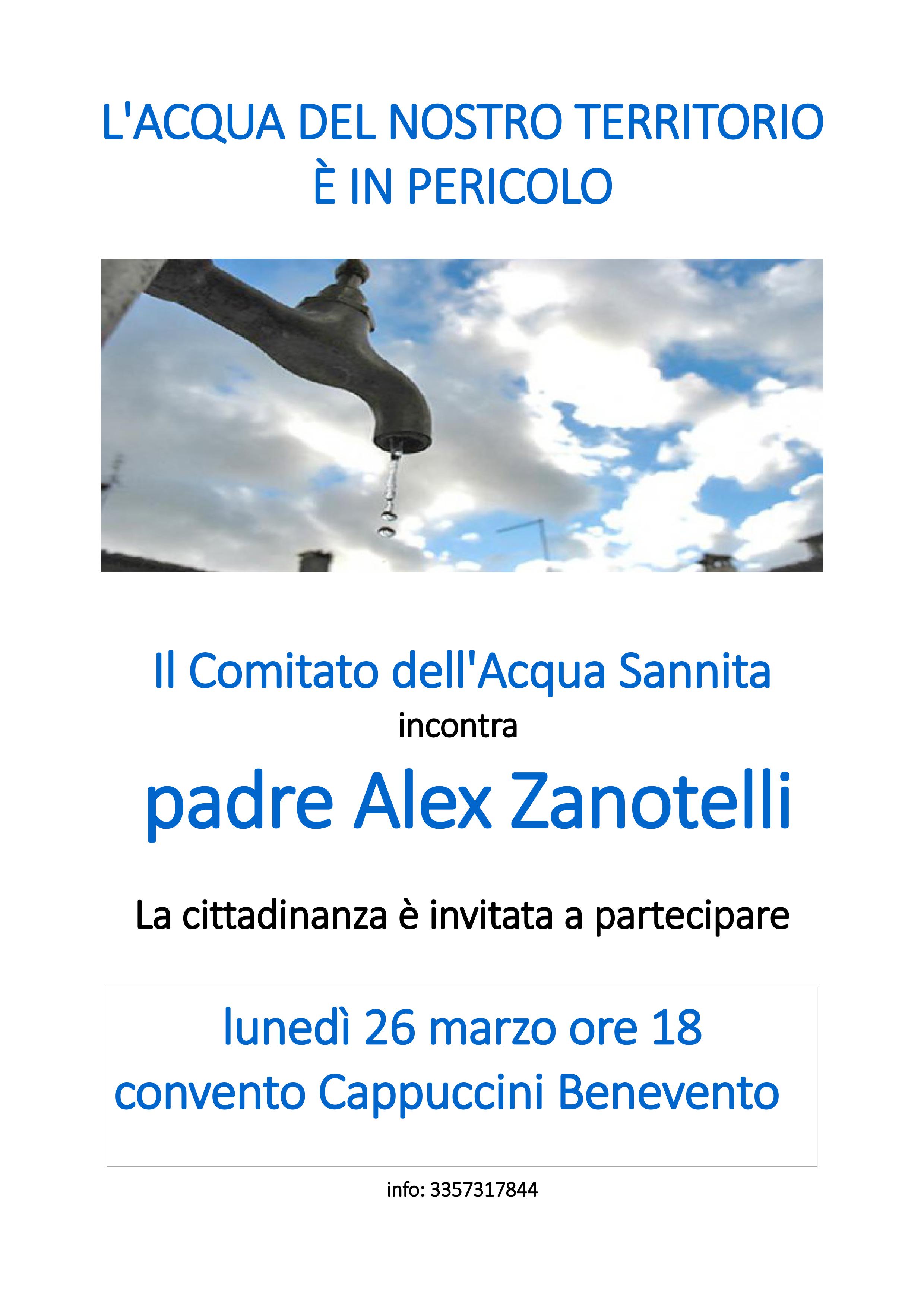 Padre Alex Zanotelli a Benevento per incontro su “L’acqua del nostro territorio è in pericolo”