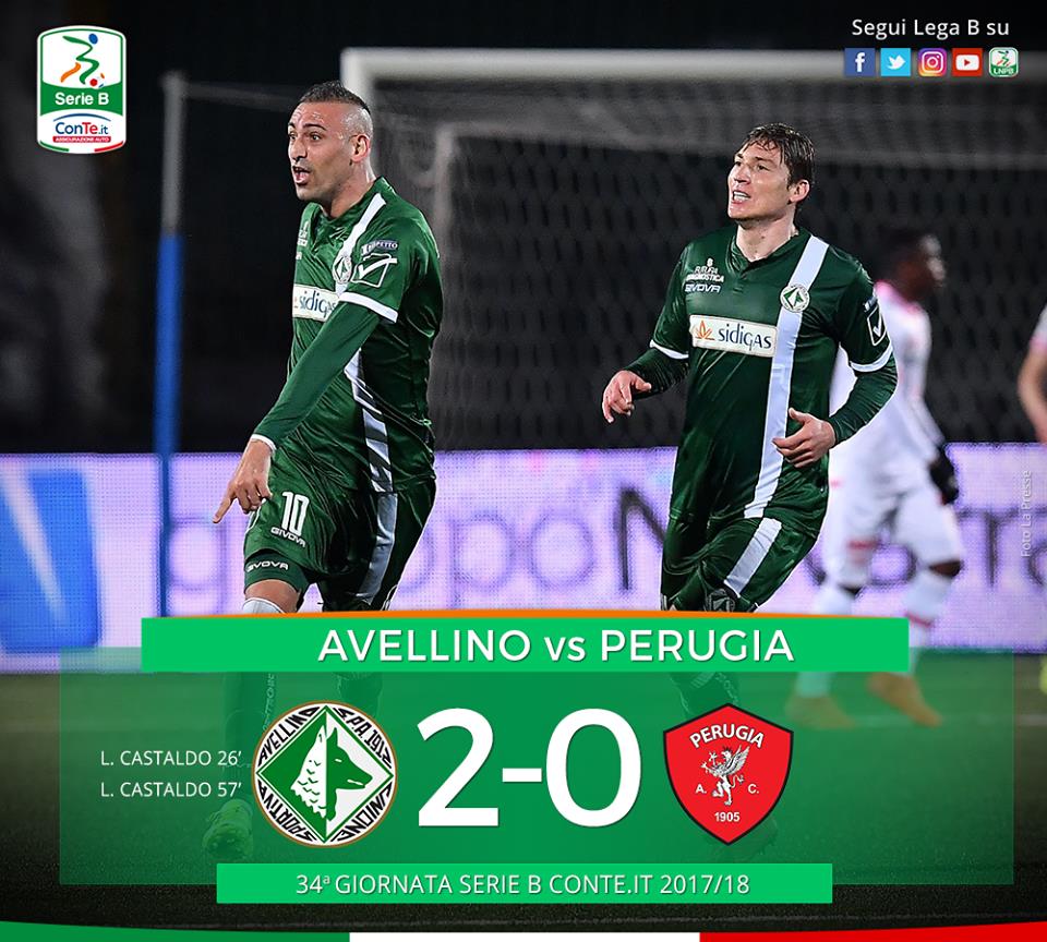 Doppio Castaldo e l’Avellino ritorna alla vittoria: Perugia K.O.