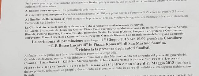 San Martino Sannita| Al via il 2° Premio Letterario Opere Inedite poesia edizione 2018