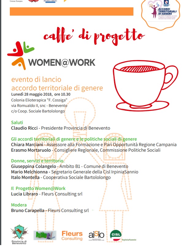 Benevento| “Caffè di progetto” per “Women@Work”, lunedì appuntamento alla Colonia Elioterapica