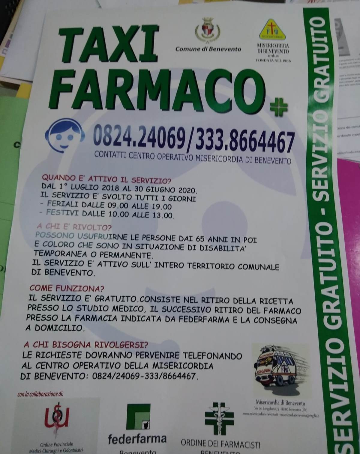 Benevento| Comune e Misericiordia: ecco “taxi farmaco”