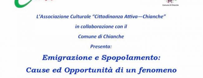 Chianche| Un convegno su “Emigrazione e spopolamento: cause e opportunità di un fenomeno ricorrente”