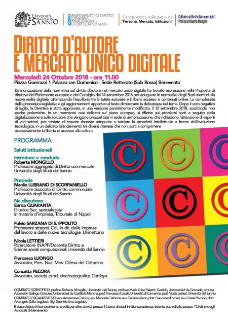 Benevento| “Diritto d’autore e mercato unico digitale”, mercoledi convegno all’Unisannio