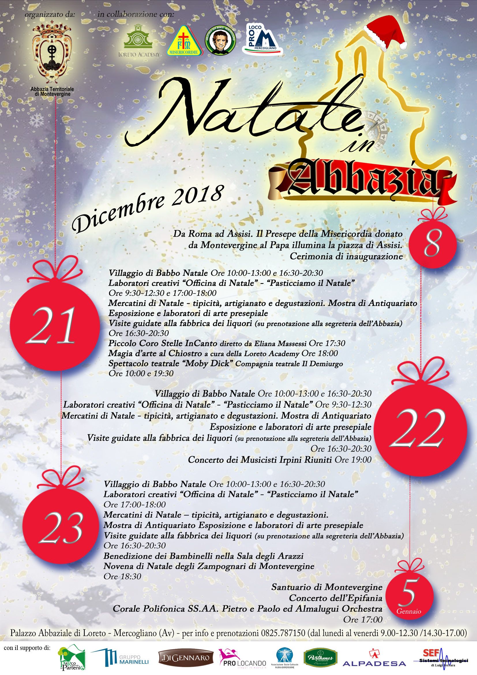 Mercogliano| Natale in Abbazia, dal 21 al 23 dicembre mercatini nel Palazzo di Loreto