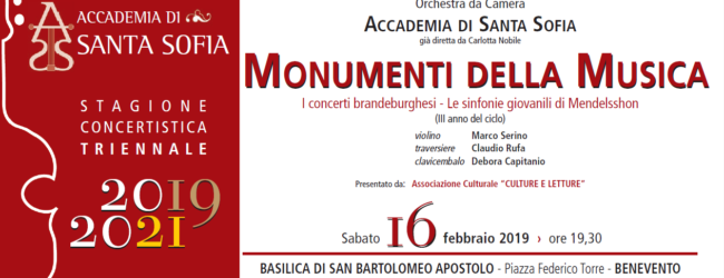 Benevento| “Stagione Concertistica 2019-2021”, appuntamento con “I concerti brandeburghesi e le sinfonie giovanili di Mendelssohn”