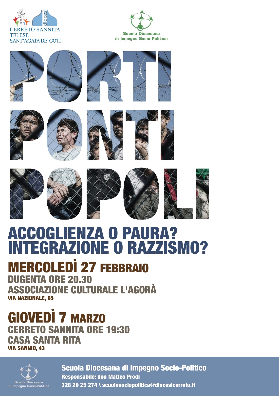 “Porti, Ponti, Popoli: accoglienza o paura? Integrazione o razzismo?” mercoledì incontro a Dugenta