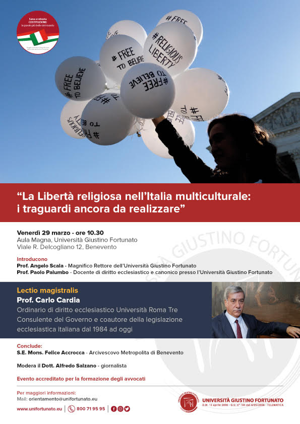 Benevento| “La libertà religiosa nell’Italia multiculturale” venerdì all’Unifortunato lectio magistralis di Carlo Cardia