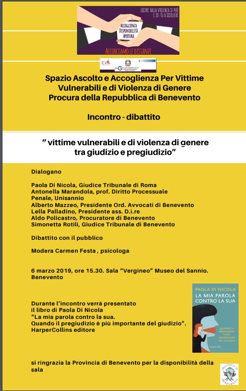 Vittime vulnerabili e di violenza di genere tra giudizio e pregiudizio”, mercoledi dibattito al Museo del Sannio