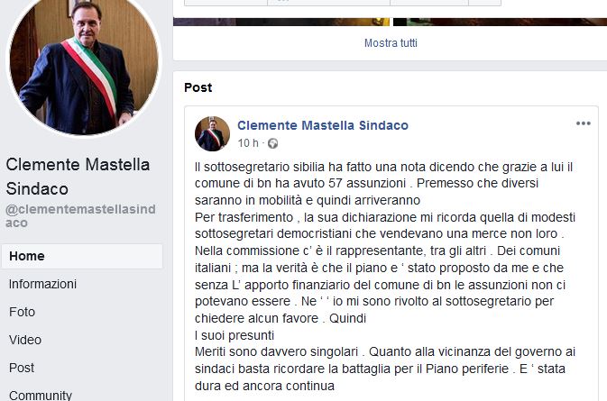 Benevento| Assunzioni Comune, Mastella sui social bacchetta il Sottosegretario Sibilia