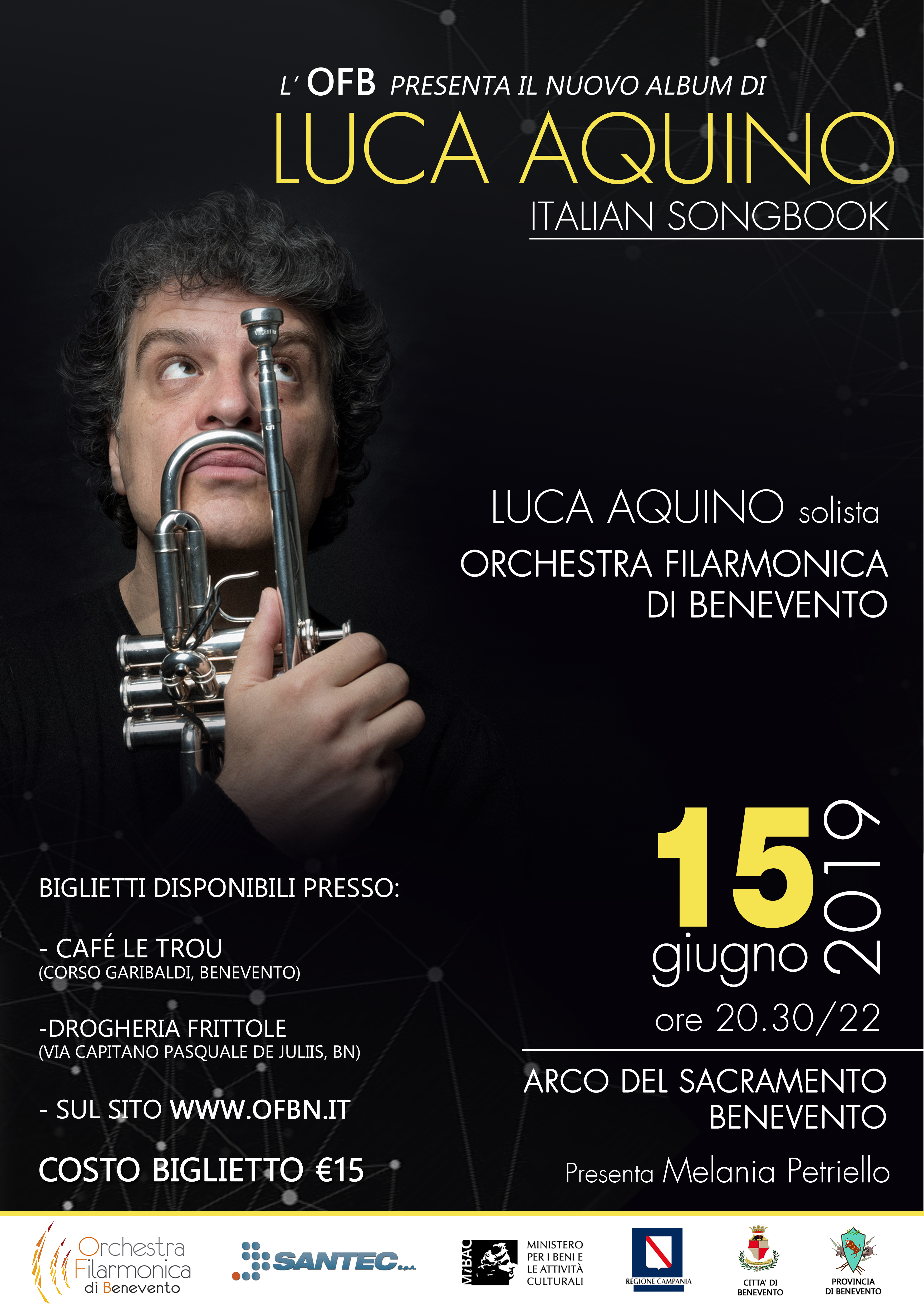 Benevento| Luca Aquino presenta “Italian Songbook”, sabato appuntamento all’Arco del Sacramento con l’OFB