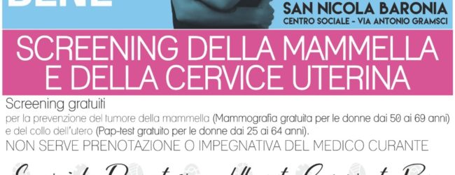 San Nicola Baronia| “Mi Voglio Bene”, screening gratuiti della mammella e cervice uterina