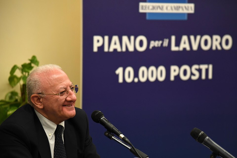 Piano per il Lavoro Regione Campania, De Luca: Operazione che non ha precedenti nel Sud