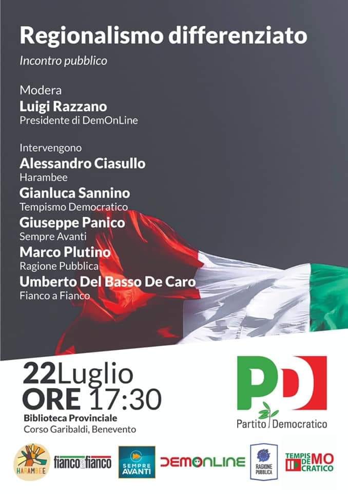 Regionalismo differenziato: lunedi convegno alla Biblioteca Provinciale di Benevento