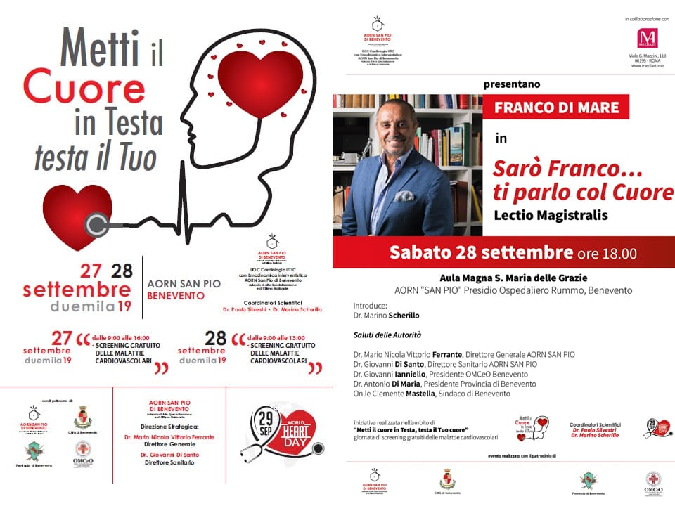 Benevento| Giornata Mondiale del Cuore, il 28 settembre “Lectio Magistralis” di Franco Di Mare