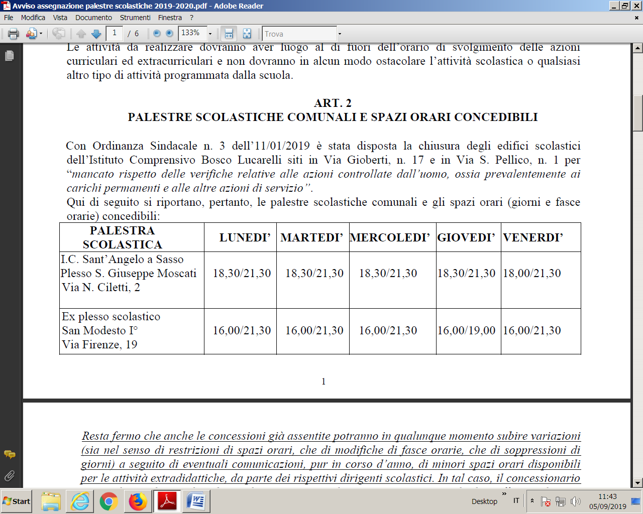 Pubblicato l’avviso per la concessione delle palestre degli istituti scolastici