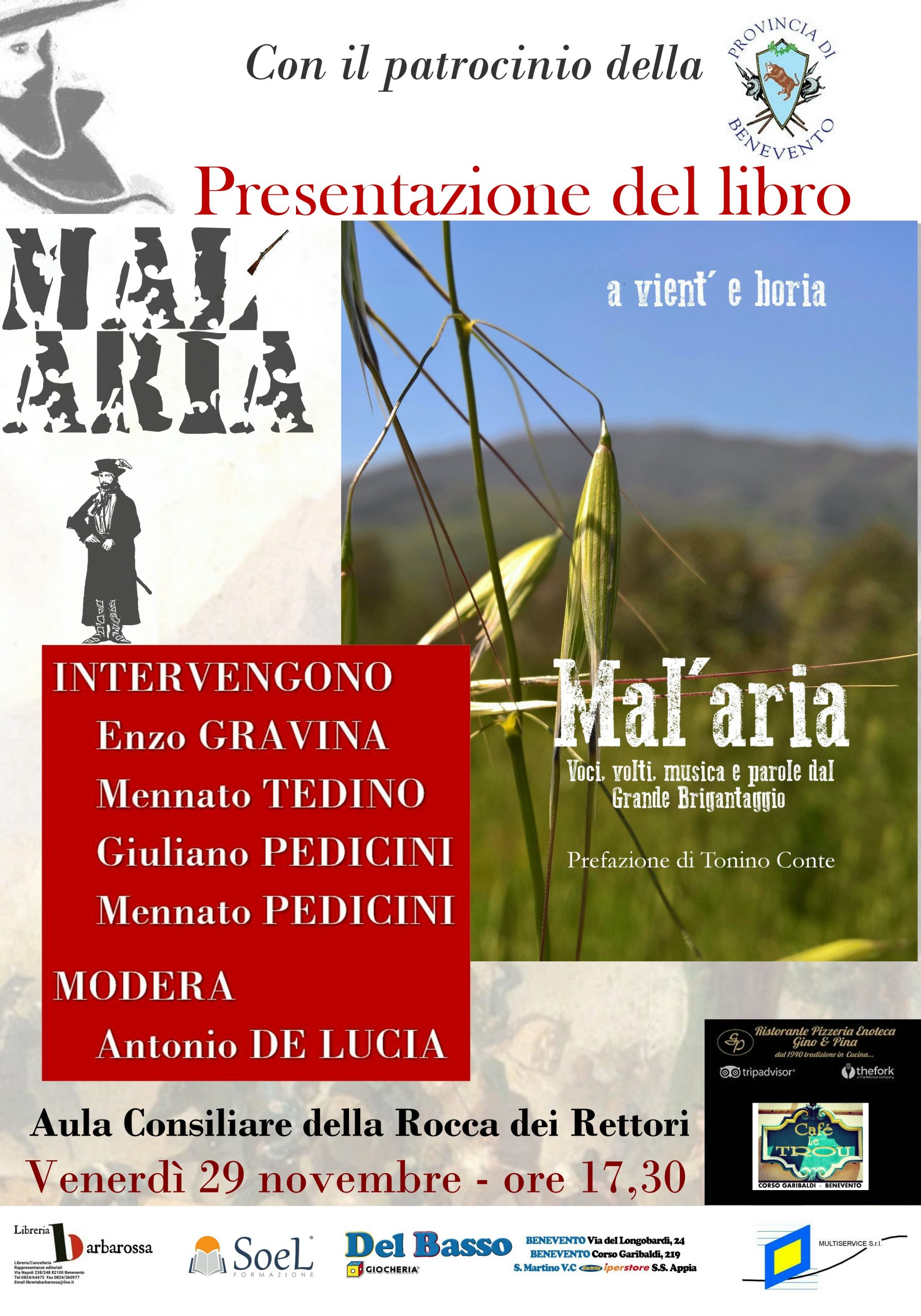 Benevento| Alla Rocca dei Rettori la presentazione del volume «Mal’aria. Voci, volti, musica e parole dal Grande Brigantaggio»