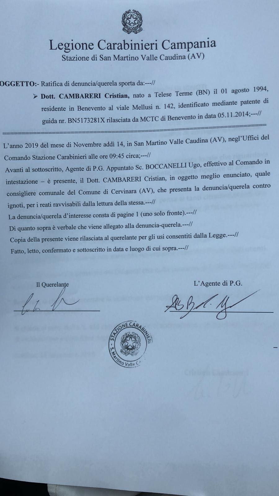 Cervinara| Cervinara, disservizi all’Asl: Cambareri presenta denuncia alla Procura della Repubblica