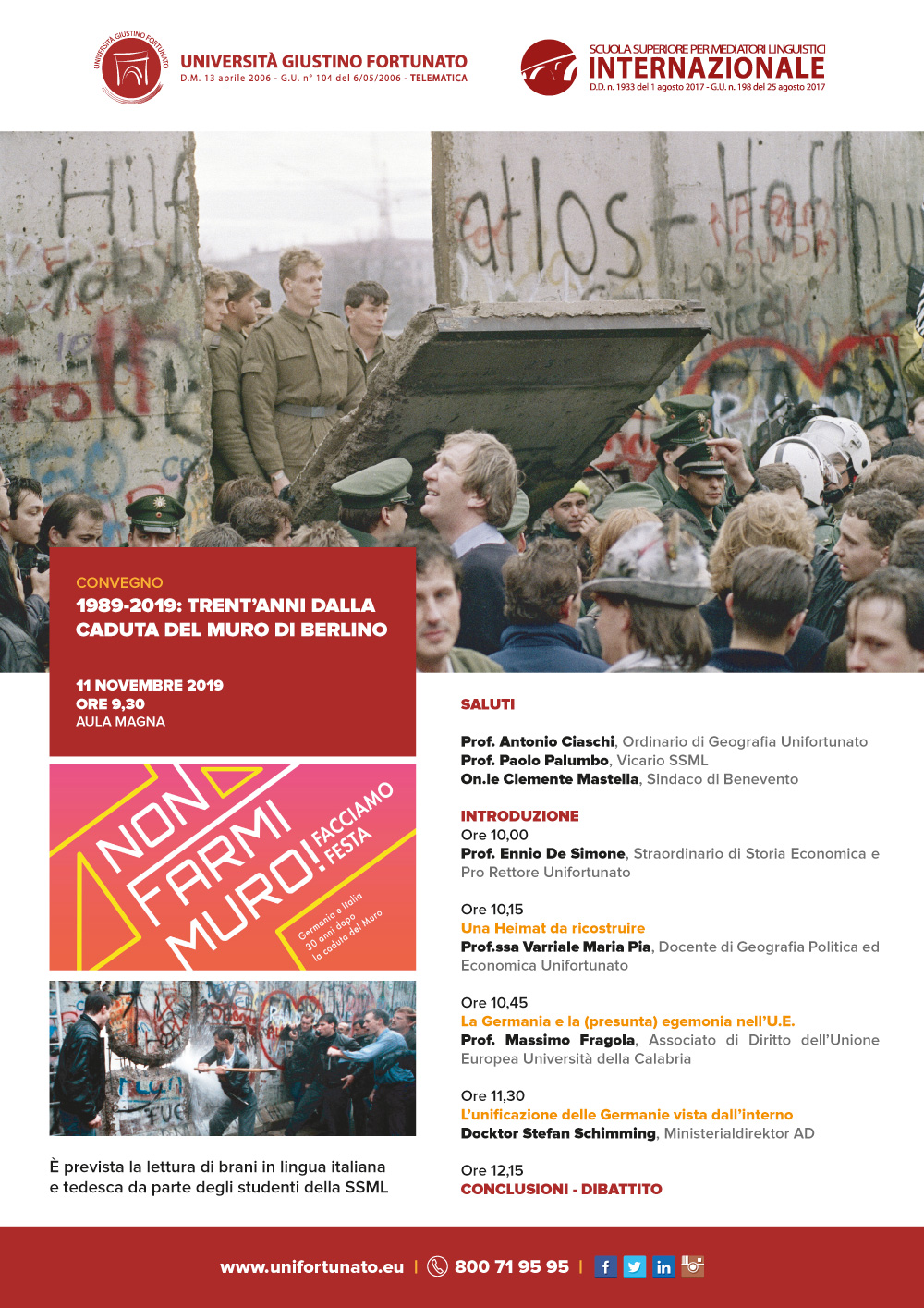 Benevento| Trent’anni dalla caduta del muro di Berlino, convegno all’Unifortunato