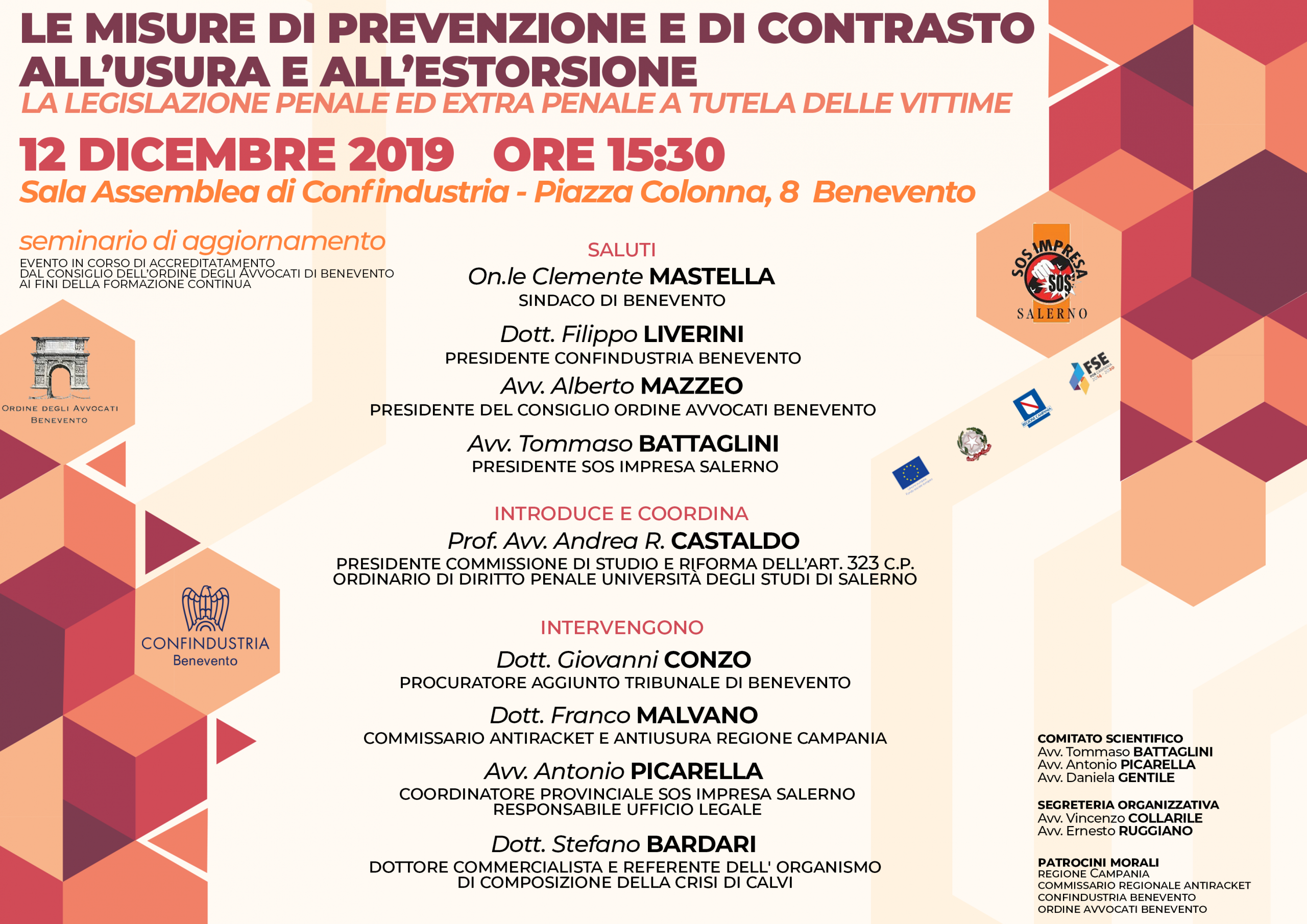 Benevento| Lotta all’usura: a Confindustria seminario di Sos Imprese Salerno