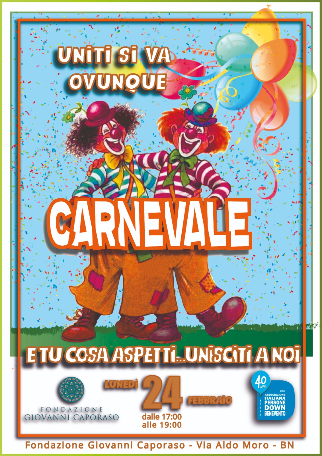 Benevento| Associazione Italiana Persone Down e Fondazione Caporaso insieme per la festa di Carnevale