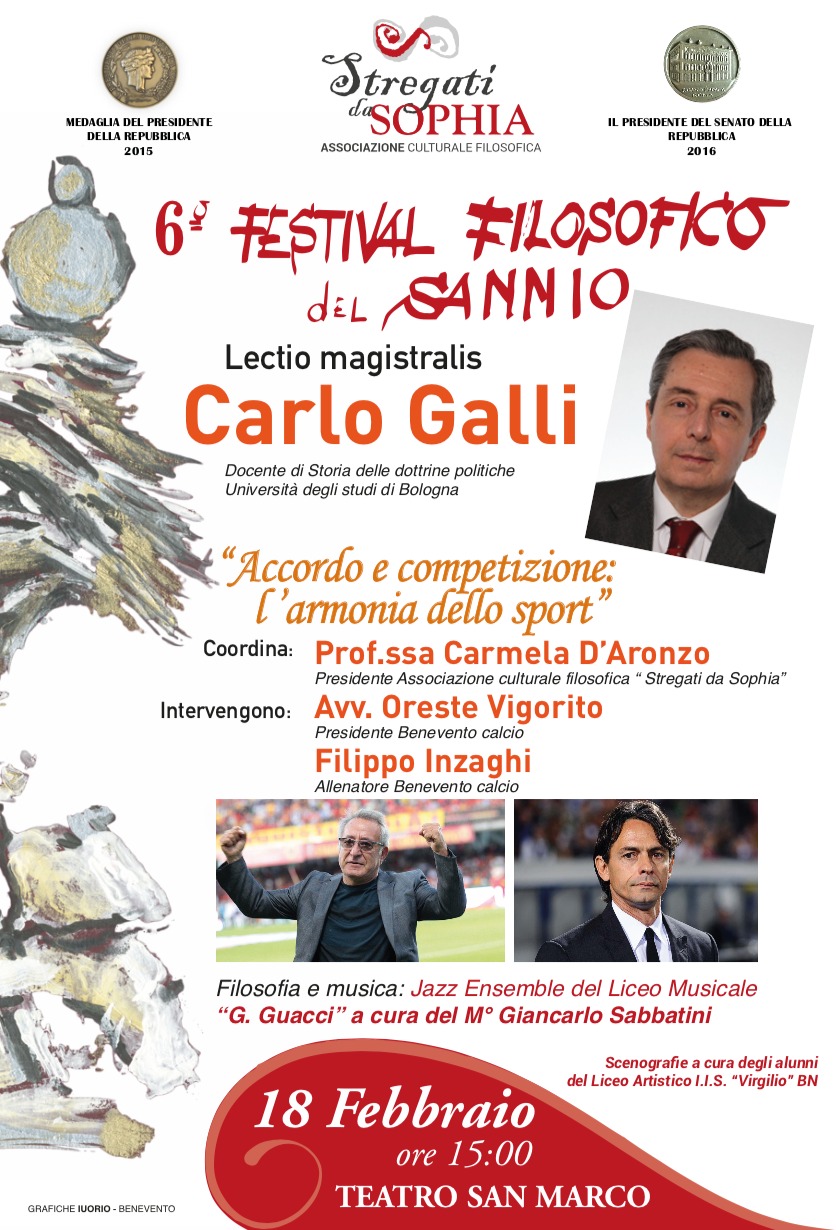 Benevento| Festival Filosofico del Sannio, appuntamento con la lectio del prof. Carlo Galli. Ospiti Vigorito e Inzaghi