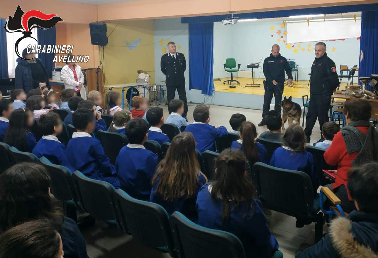 Paternopoli| Lotta alla droga, alla scuola “De Iorio” sale in cattedra il il cane dei carabinieri Pirat