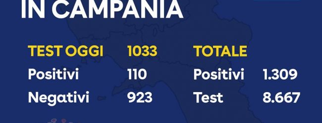 Covid-19, oggi 110 positivi: 1309 il totale