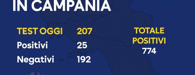 Covid-19, in mattinata analizzati 207 tamponi, 25 i positivi