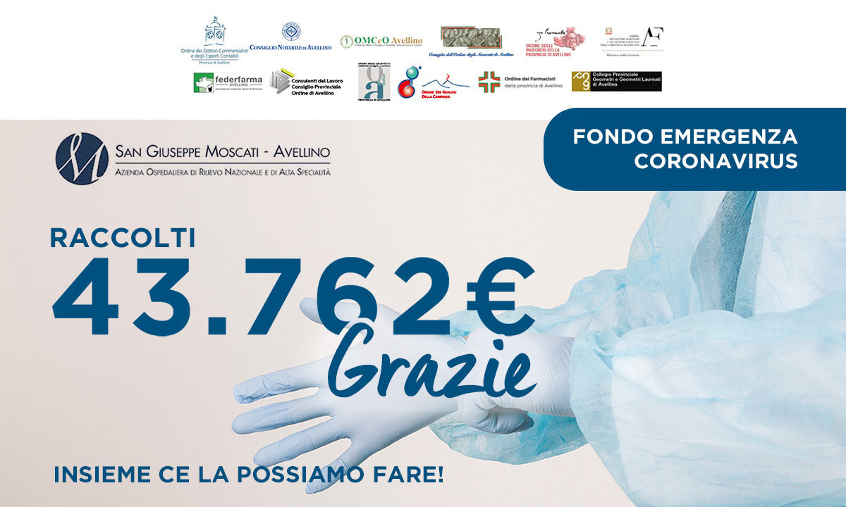 Avellino| Emergenza covid-19, la raccolta degli Ordini professionali pro Moscati supera i 43mila euro