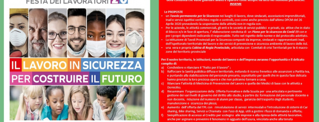 Avellino| Primo Maggio, Cgil Cisl e Uil: riflettori sulla sicurezza, uniti per superare anche questa emergenza