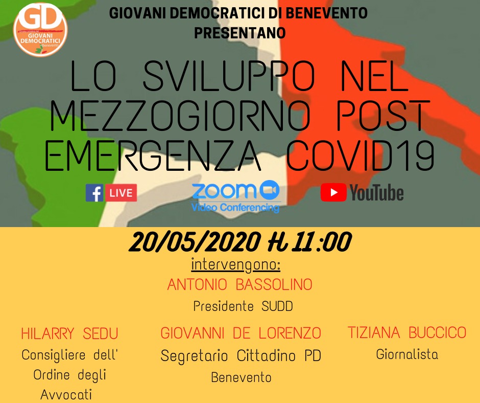 Benevento| Giovani Democratici,incontro su “Lo sviluppo nel Mezzogiorno post emergenza Covid 19”