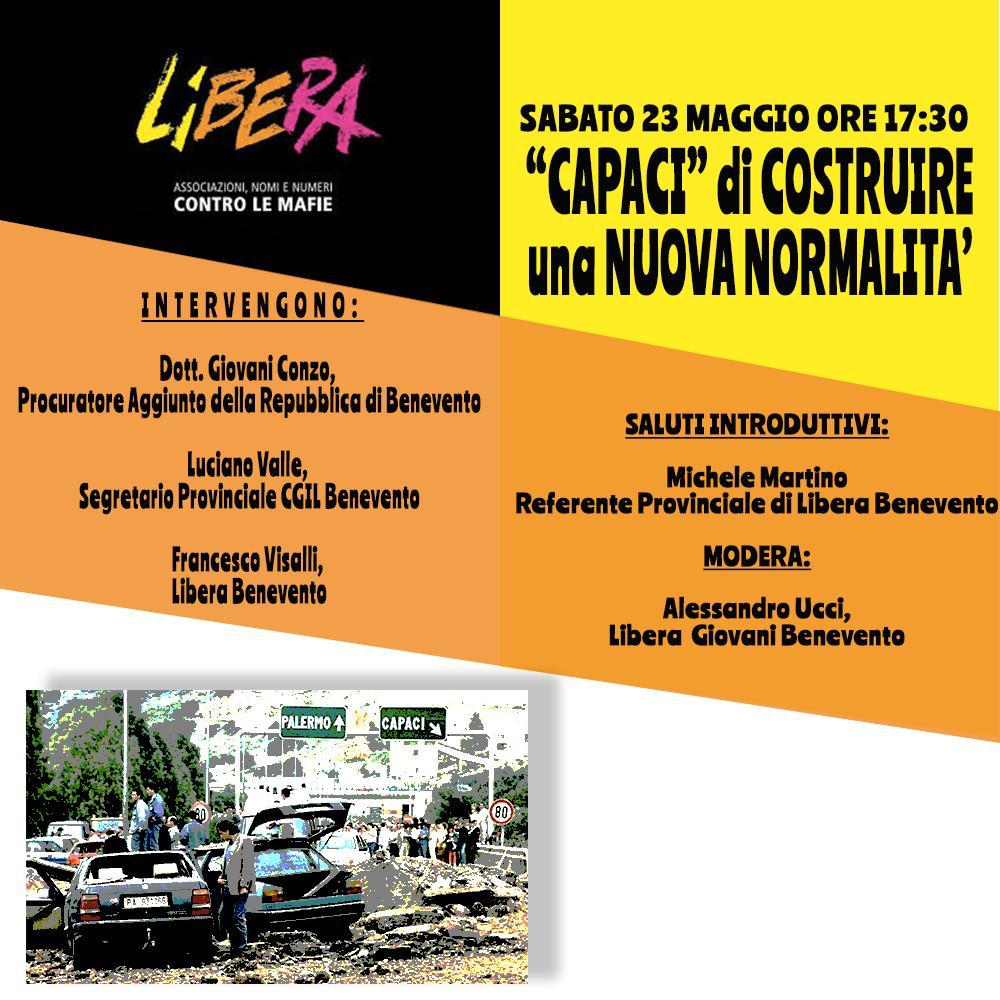 Benevento| Domani l’evento digitale di Libera per ricordare la strage di Capaci