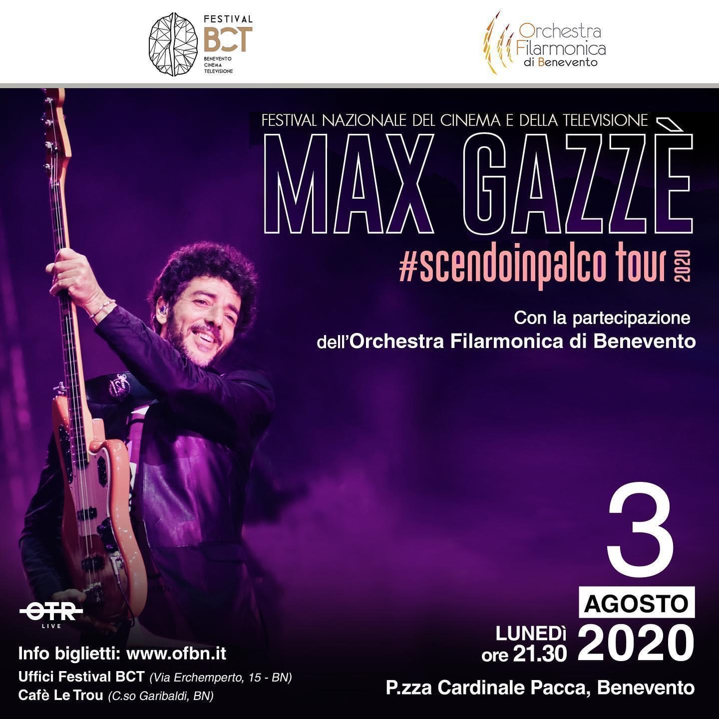 Benevento| Il cantautore Max Gazzè chiuderà il BCT 2020