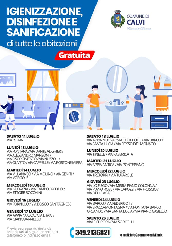 Calvi| Igienizzazione, disinfezione e sanificazione gratuita di tutte le abitazioni
