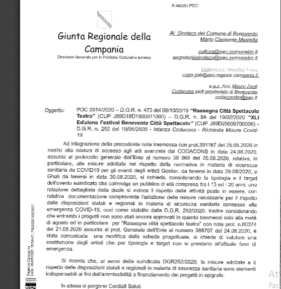 Benevento| Citta’ Spettacolo,Codacons ringrazia Comitato Ordine e Sicurezza: la Regione non aveva autorizzato gli spettacoli annullati