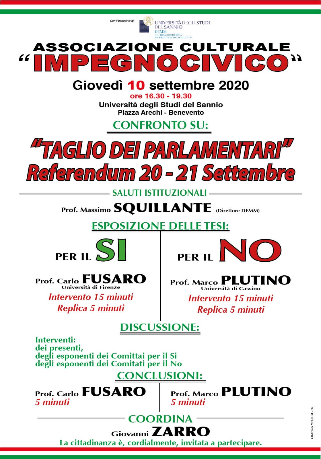Referendum taglio dei parlamentari, giovedi confronto all’Unisannio