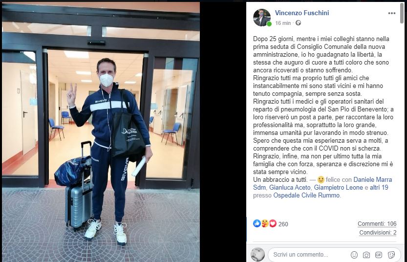 Telese Terme| Covid-19, dimesso dal “San Pio” Vincenzo Fuschini: il candidato poi diventato vice-sindaco