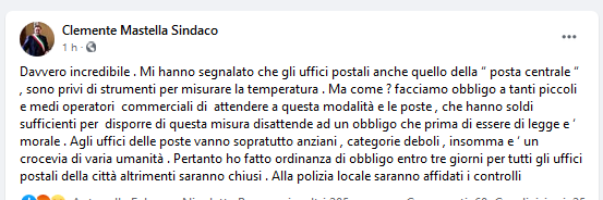 Benevento| Obbligo di rilevamento della temperatura nelle attività e negli uffici pubblici