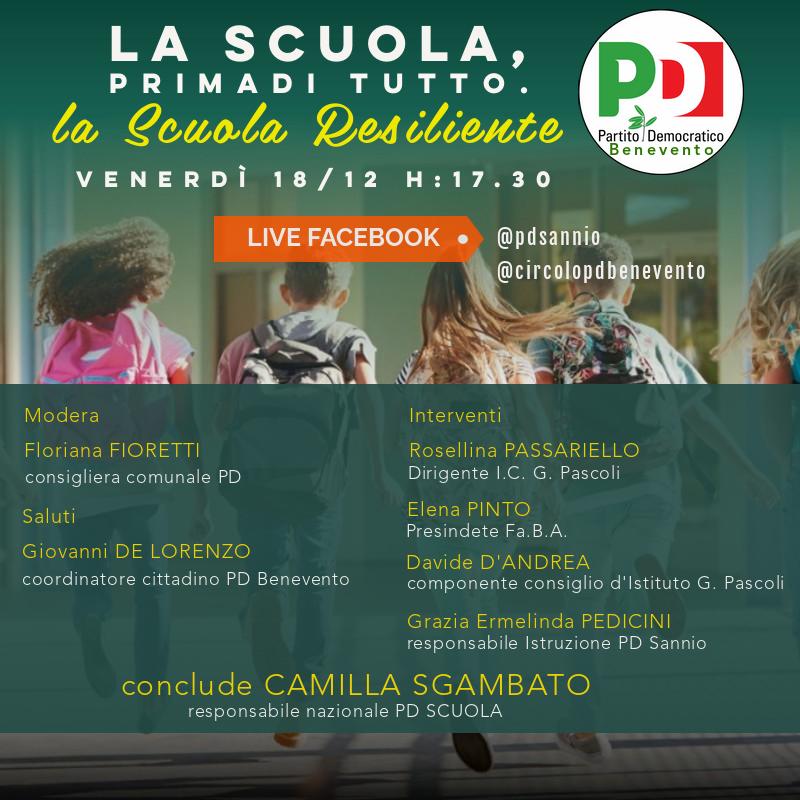 Benevento| PD, “La Scuola Resiliente” web conference di ascolto e confronto