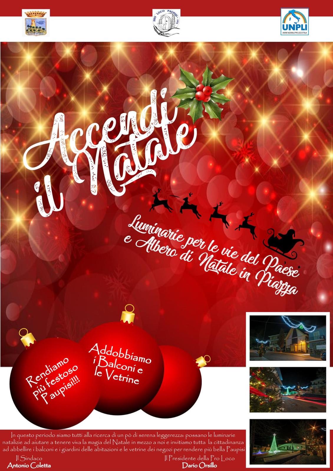 Paupisi| Al via “Accendi il Natale”. Il sindaco Coletta: “Teniamo viva la magia del Natale tra noi”