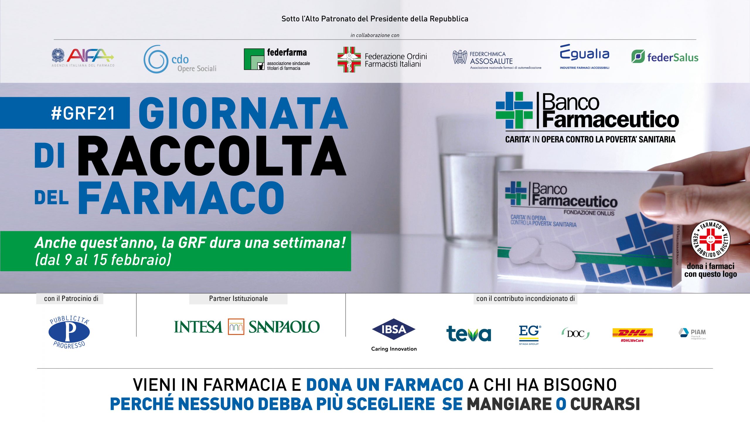 Giornata di Raccolta del Farmaco, da domani fino a lunedi 15 febbraio torna l’iniziativa nelle farmacie di Benevento e provincia