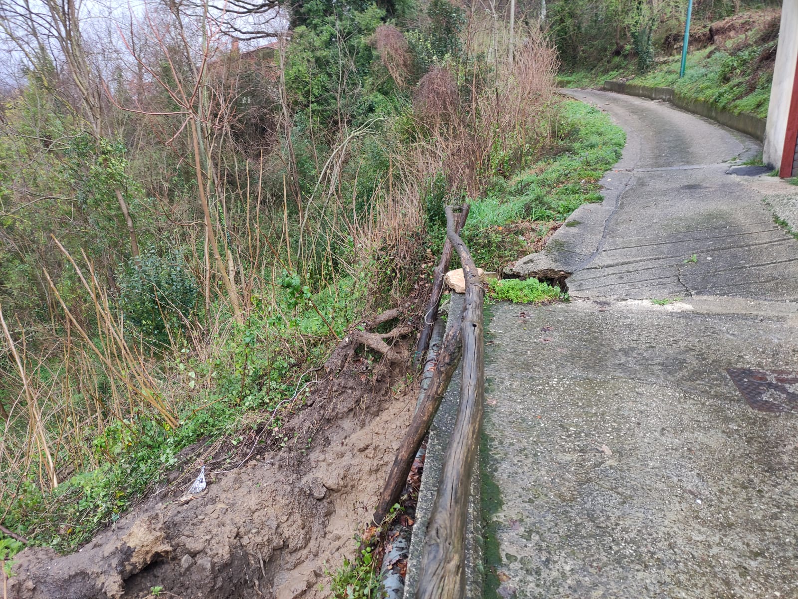 Bomba d’acqua ad Arpaise, frana strada comunale a Terranova. Alberi in strada lungo la strada provinciale in località Costa dei Russi