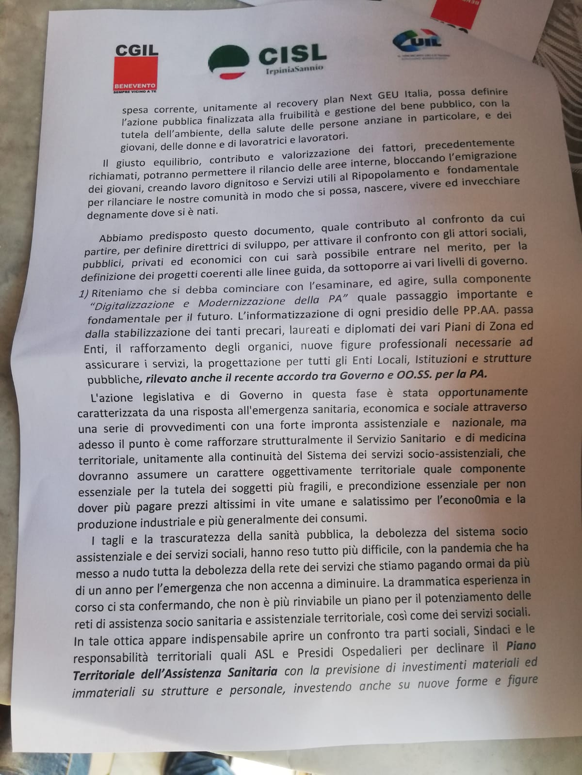 Cgil,Cisl e Uil: un documento per il ‘Recovery Found’